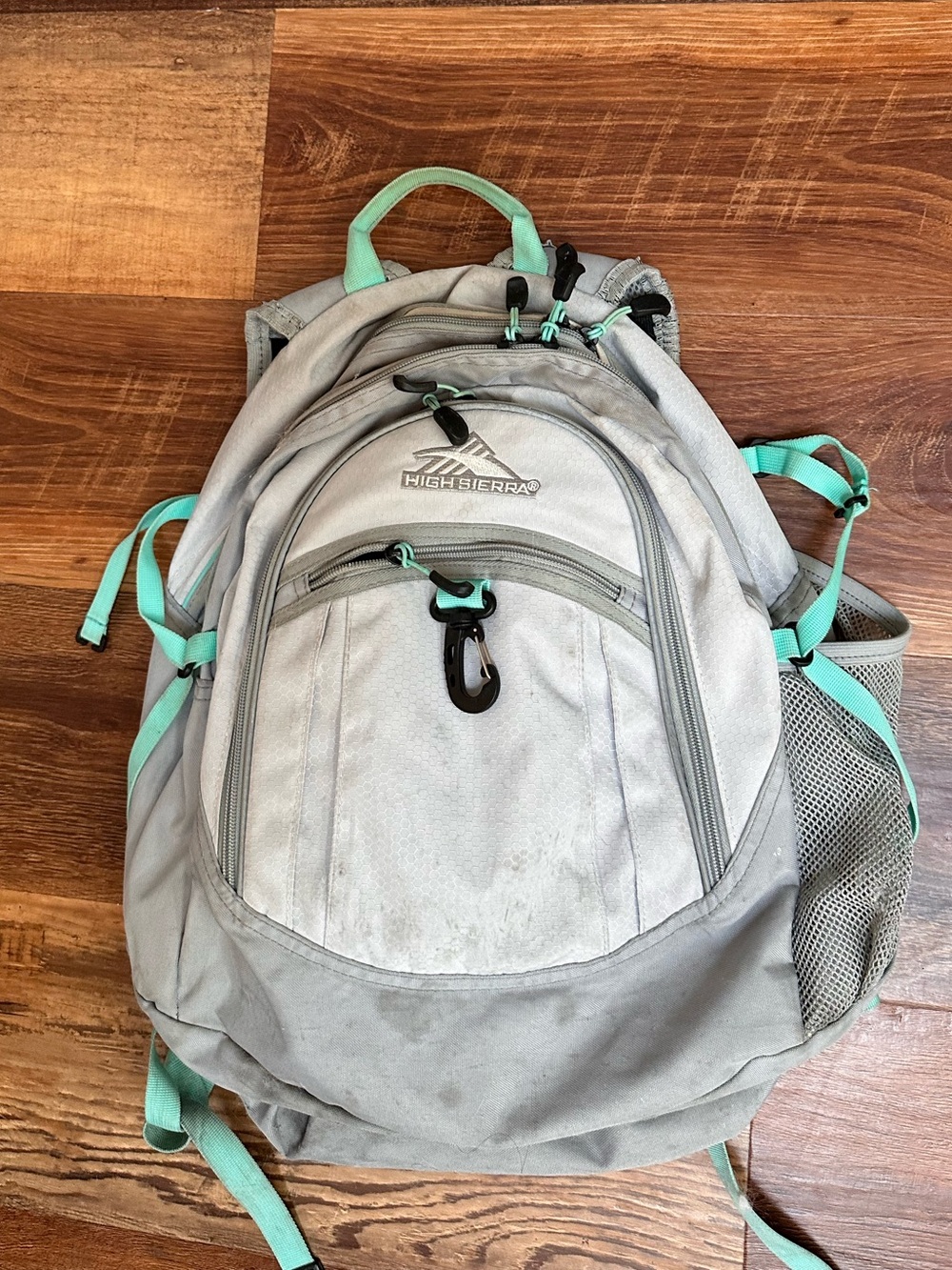 High Sierra Light Gray Backpack with Mint Green Trim